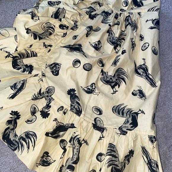 Vintage Kitchen Waist Half Apron Rooster Chick Egg Print Yellow Black - Picture 2 of 11